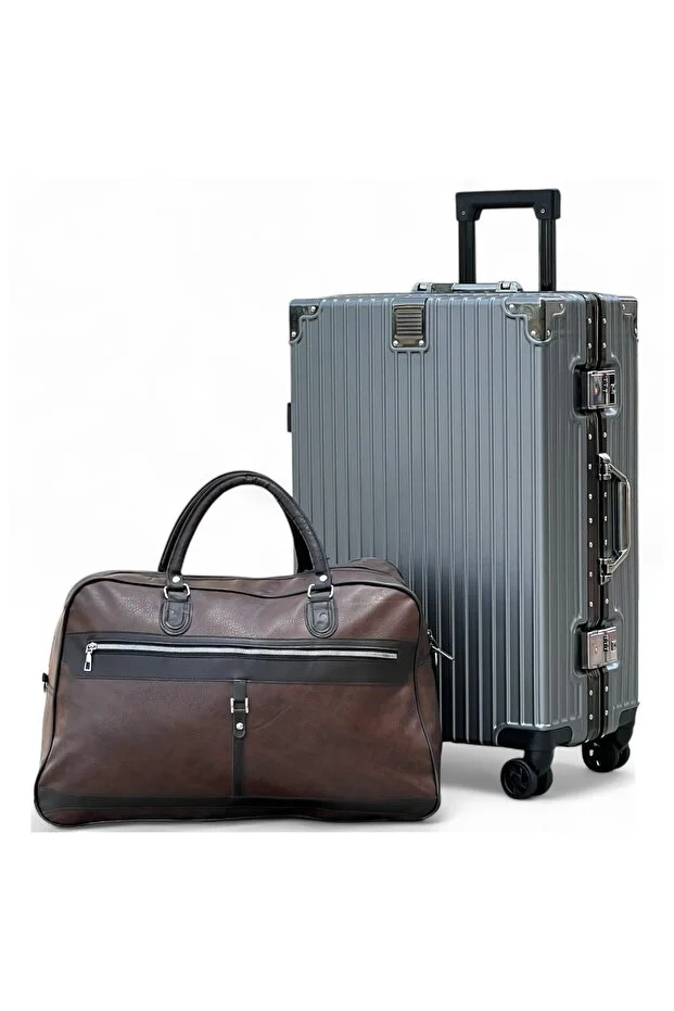 ZAAPPY Aluminum Framed Check In Luggage 24 Inch [ 20-25KG] With Durable PU Duffle Bag Combo