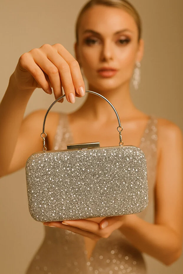 Millacom Silver Color Stone Evening Dress Bag Evening, Wedding, Event Bag