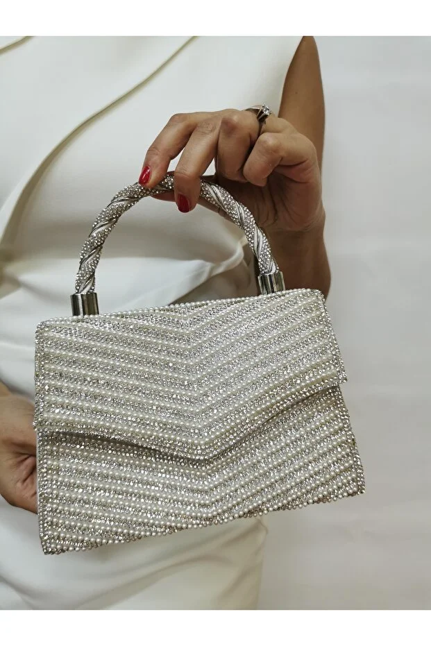 MODA Beegi̇ Concept Women's Evening Dress Stone Pearl Pearl Chain Wedding Night Party Bag