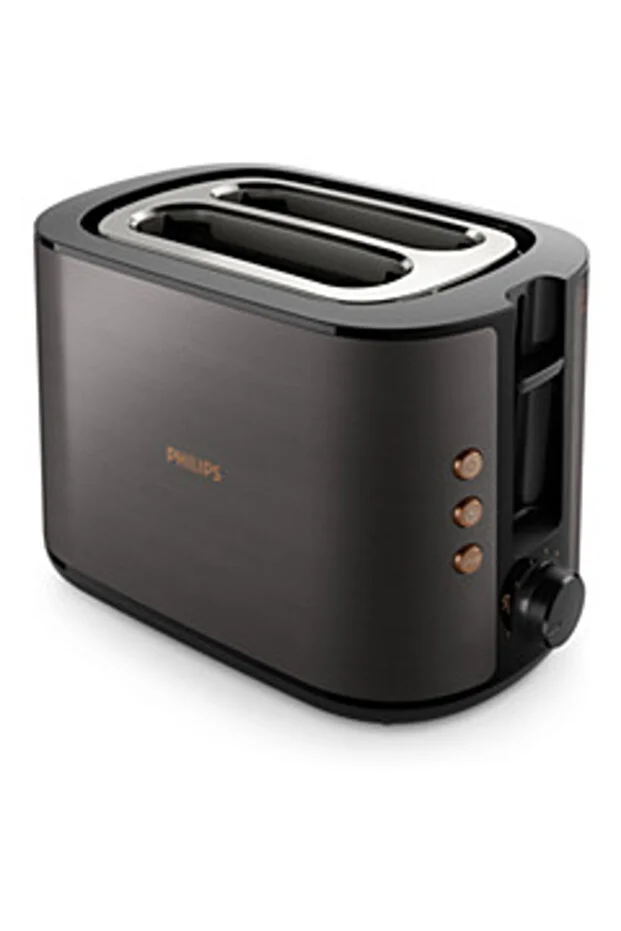 Philips Viva Collection Toaster - 950W, 2 Wide Slots, 8 Settings, Defrost, Copper/Black - Hd2650/31