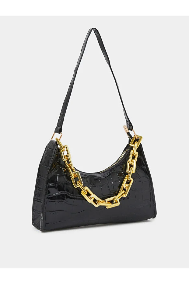 Styli Croc Textured Shoulder Bag with Chunky Chain