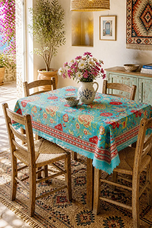 Decomia Home Modern Colorful Striped Tablecloth Stain-Resistant Stylish Design for Garden Balcony
