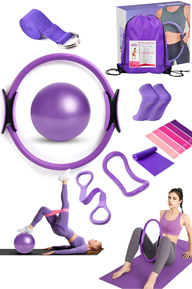 13 Pcs Pilates Set with Storage Bag - Home Fitness Kit with Yoga Ball, Resistance Bands, Yoga Socks & Pilates Ring for Full Body Workout