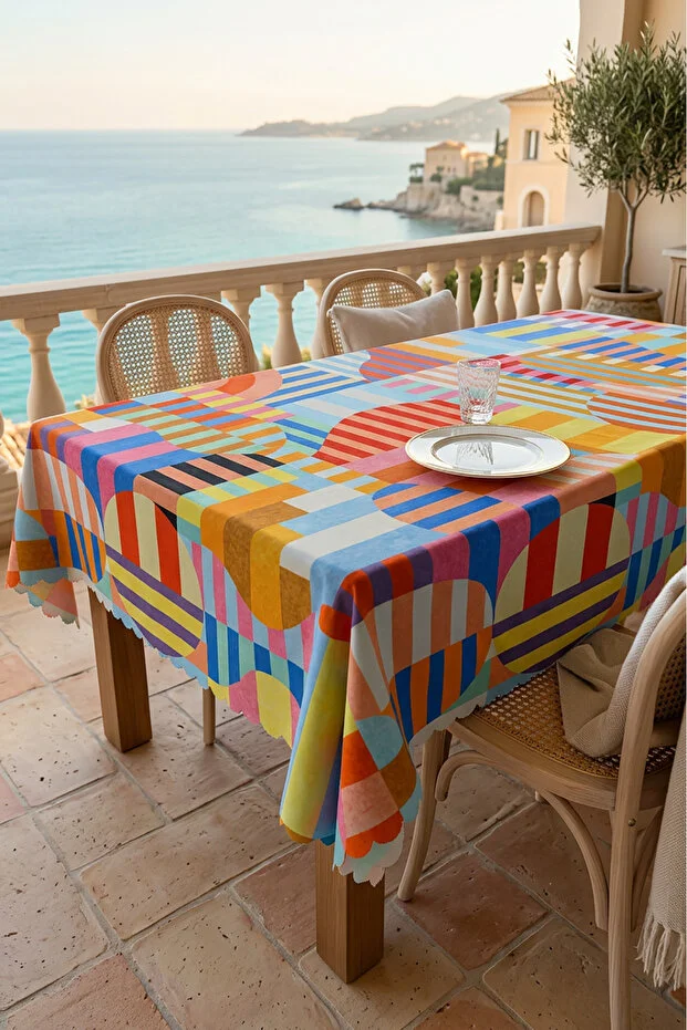 Decomia Home Modern Colorful Striped Tablecloth Stain-Resistant Stylish Design for Garden Balcony
