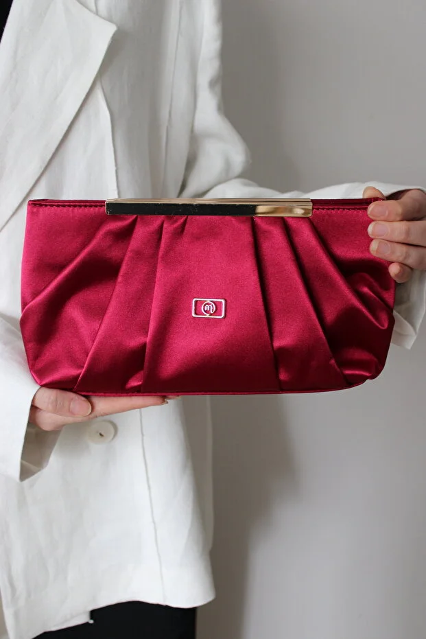 Mimoza Women's Burgundy Fuchsia Clutch Chain Hand and Shoulder Bag - Evening Dress Bag