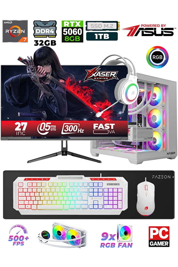 Xaser Sword X55 Ryzen 7 5700X 32Gb 1Tb M.2 Ssd 8Gb Rtx5060 27" 300Hz Liquid Cooled Gaming Computer