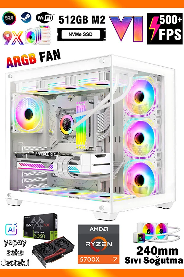 Zeiron Mirage X32 White Ryzen 7 5700X ∣ 16Gb Ram ∣ 512Gb Ssd ∣ Rtx5060 Liquid Cooled Gaming Computer
