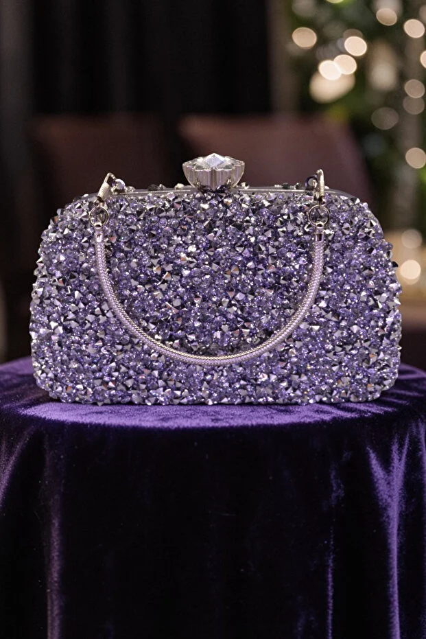 HFKY Women's Diamond Stone Detailed Clutch Bag Stone-Embellished Evening Dress Bag