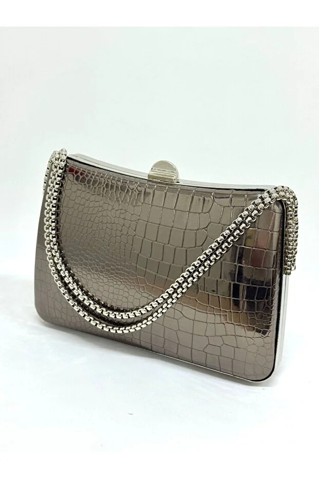 NAZART Women's Crocodile Platinum Evening Dress Clutch Chain Strap Hand and Shoulder Wedding Engagement Evening Bag