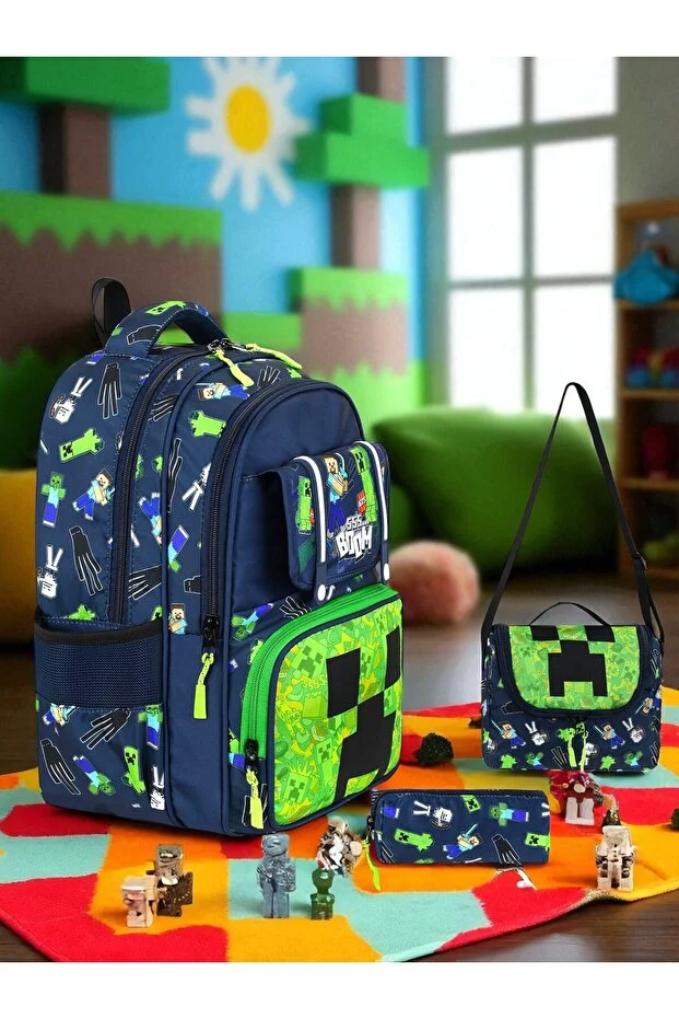 Shopiolog Primary School Orthopedic Waterproof 3 Compartment Primary School Boy's Backpack with Water Bottle