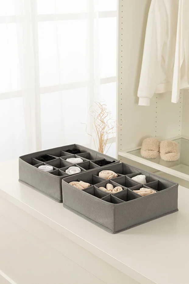 REKHOME 2-Piece Gray Cabinet Drawer Underwear Belt Socks Shawl Organizer Box Accordion Organizer with Compartments