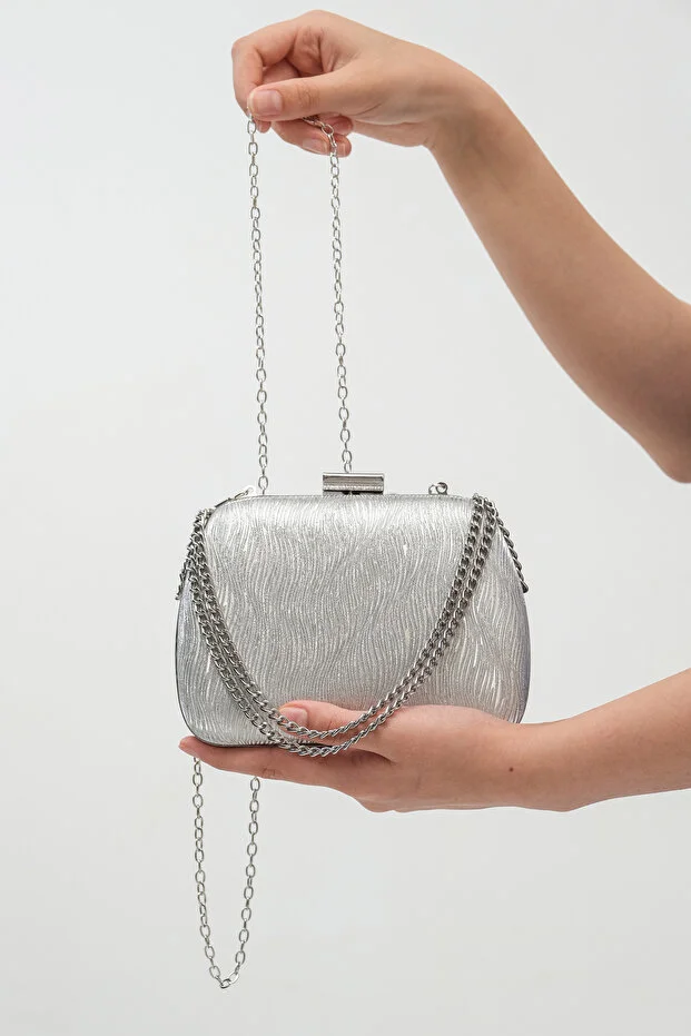 ROZA CANTA Silver Wavy Women's Wedding Evening Dress Event Clutch Bag