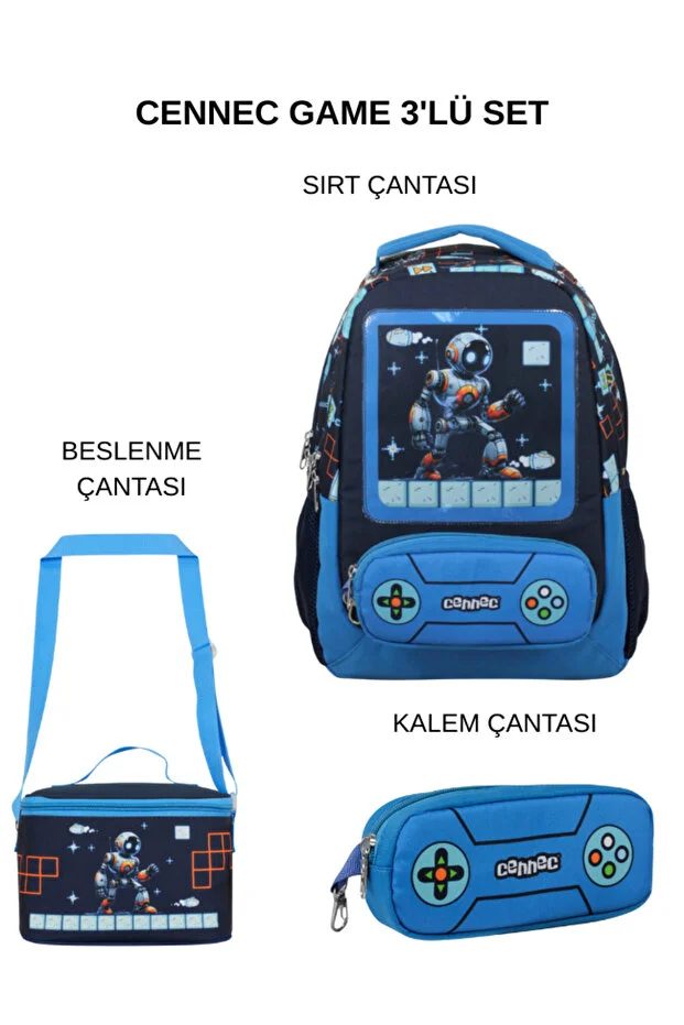 Cennec Game-Themed 2-Piece Bag Set – Backpack with Pen Holder and Lunch Bag