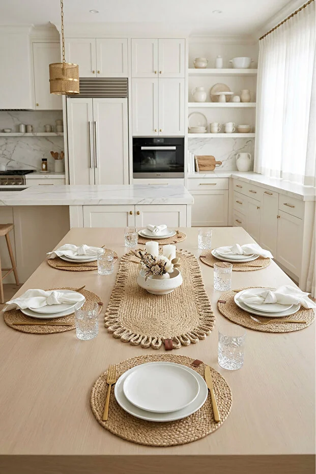 Decomia Home Natural Jute Runner and American Placemat Set 7 Pieces (1 Runner + 6 Placemats)