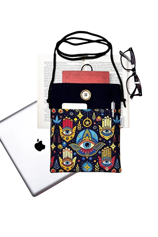 Smyrna Hanging - Book / Tablet / Ebook Bag - Removable Strap (Hamsa, Eye, Color)
